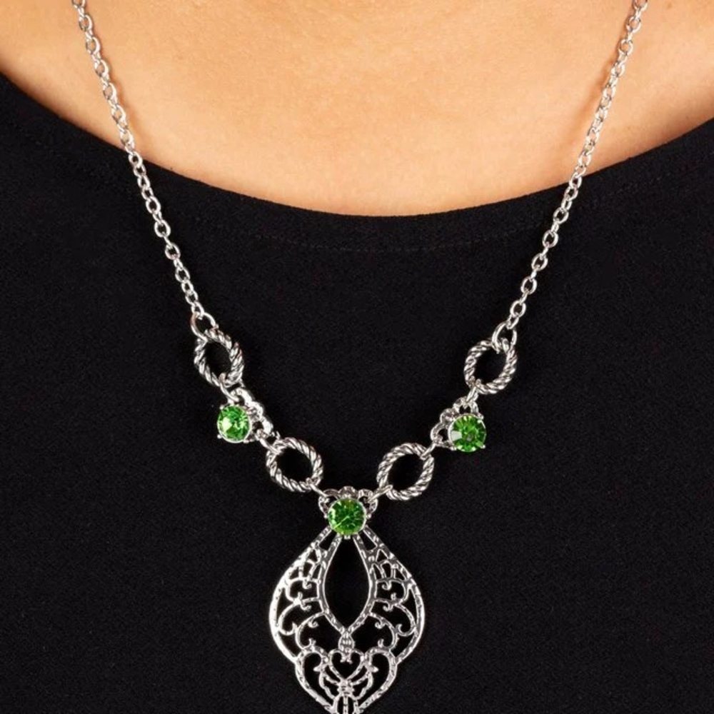 Elegant Silver Necklace with Green Accents